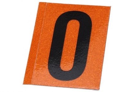 Sticker '0' (zwart/oranje)