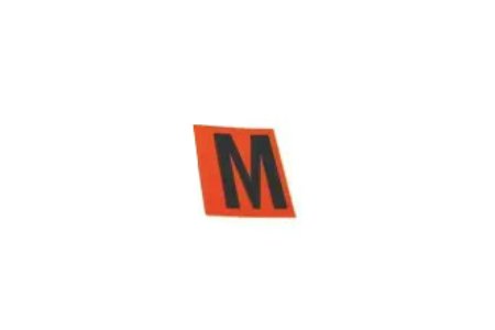 Sticker 'M' (zwart/oranje)