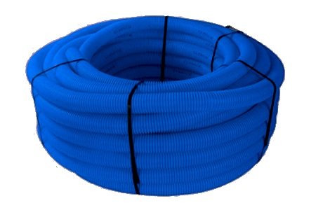 Corrugated duct, blue, outer Ø 90mm, double-walled, smooth interior, with pull rope and 1 sleeve, 50m coil