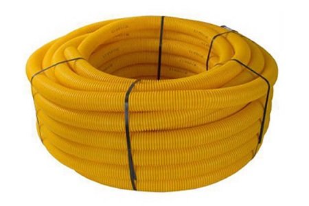 Gaine annelée, jaune, Ø ext. 90mm, double paroi, intérieur lisse, avec tire-fil et manchon, couronne de 50m