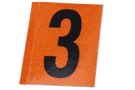 Sticker '3' (zwart/oranje)
