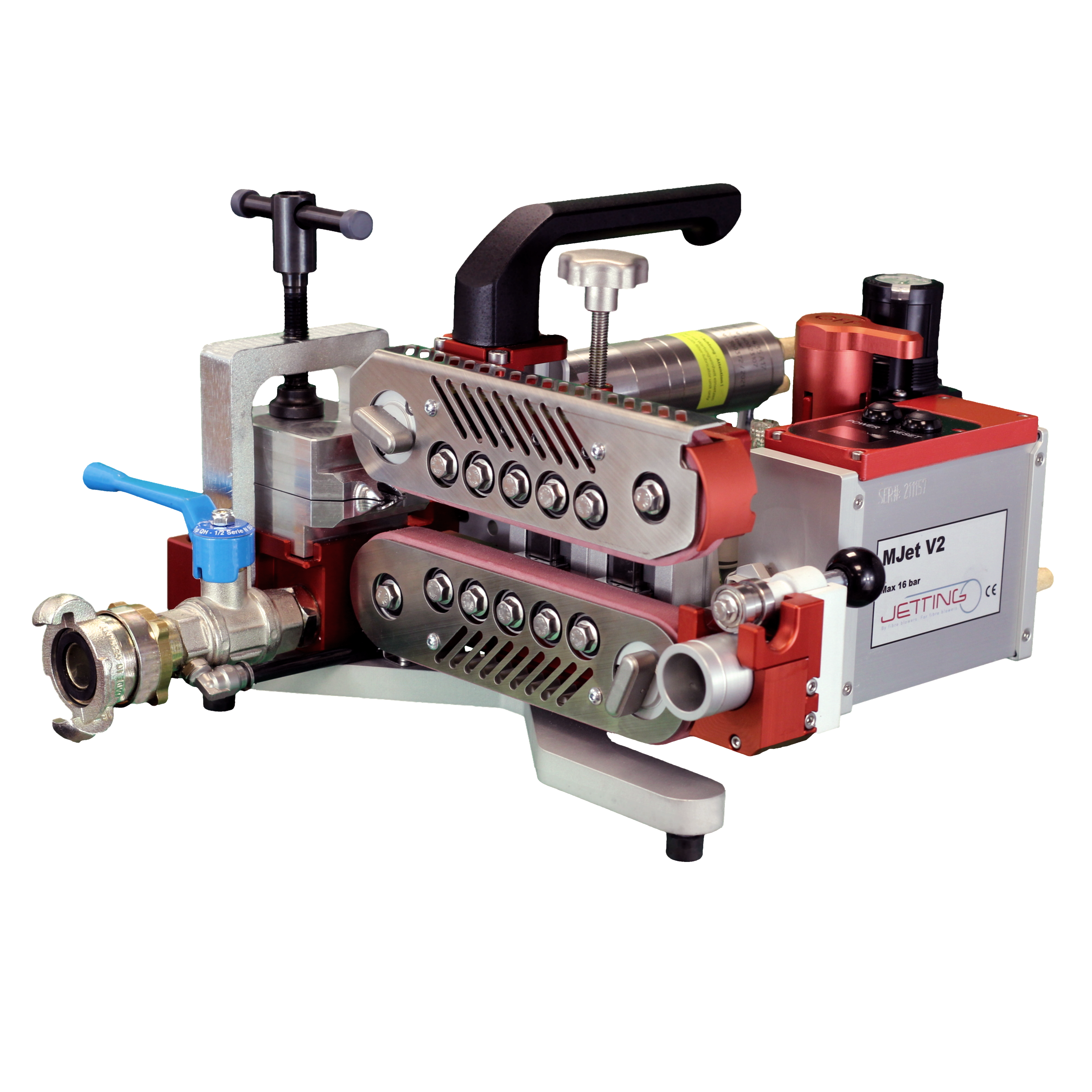 V2 fiber blowing machine for cable Ø 2,4-16mm and duct Ø 7-50mm, prepared for JetLogger